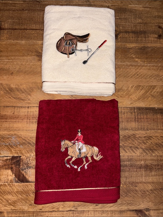 Avanti Other - Embroidered Equestrian Towel Set - Ivory & Deep Ruby Red